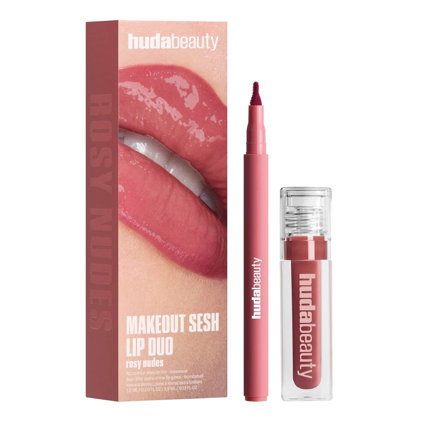 Huda Beauty Makeout Sesh Lip Duo Rosy Nudes